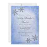 Sweet 16 Winter Wonderland Sparkle Snowflakes Blue Personalized Announcements