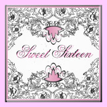 Sweet 16Royal Elegance B/W Pink Invitation invitations