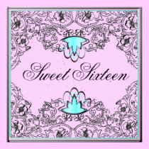 Sweet 16Royal Elegance Bl/Aqua Pink Invitation invitations