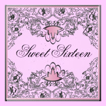 Sweet 16Royal Elegance Black Pink Invitation invitations