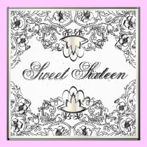 Sweet 16Royal Elegance Black White Invitation invitations