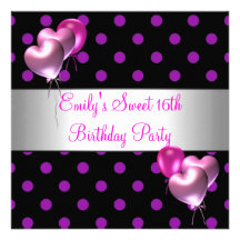 Sweet 16th Pink Purple Silver Balloon Birthday Custom Announcement