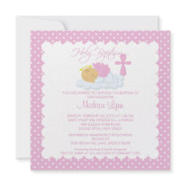 Sweet Angel Baby Girl & Cross Baptism Inviation Announcement