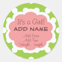 Sweet Baby Girl Birth Announcement Sticker