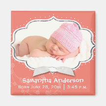 Sweet Baby Girl Photo Birth Announcement Magnets