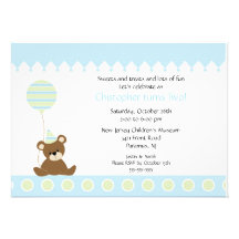 Sweet Bear & Balloon Kids Birthday Invitation
