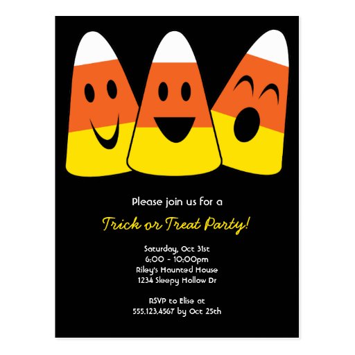 Sweet candy corn trick or treat Halloween party Post Cards