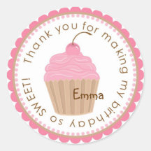 Sweet Cherry Cupcake  Birthday Stickers