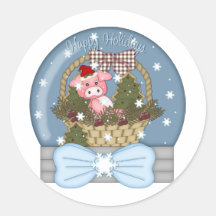 Sweet Country Christmas Pig Snowglobes Stickers