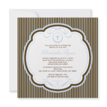 Sweet Cross Blue & Brown Boy Baptism Inviation Custom Invites