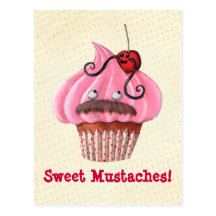 Sweet Cupcake and Mustaches Post Card