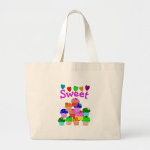 "Sweet" Cupcake Stack with Bright Hearts Canvas Bag