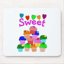 "Sweet" Cupcake Stack with Bright Hearts Mouse Mat