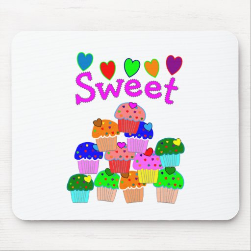"Sweet" Cupcake Stack with Bright Hearts Mouse Mat