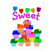 "Sweet" Cupcake Stack with Bright Hearts Postcards