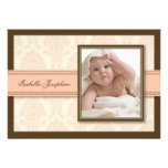 Sweet Damask Chocolate Birth Announcement (peach)