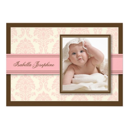 Sweet Damask Chocolate Birth Announcement (pink)