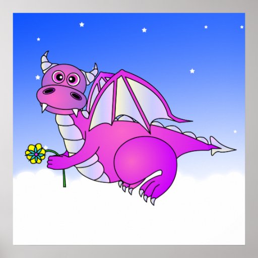 Sweet Dreams - Cute Purple Dragon with Flower Posters