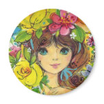 Sweet Girl in a Bouquet of Flowers Magnet