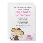 Sweet Girl Monkey Birthday Invitation
