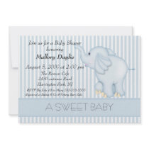 Sweet Light Blue Elephant Boy Baby Shower Custom Announcements