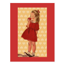 Sweet Little Girl With Apple Postcard