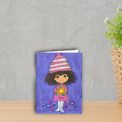 Sweet Little Girl With Daisy Birthday Card by artbymar