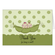 Sweet Little Pea Twin Girls Thank You Note Card
