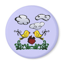 Sweet Love Birds Cartoon Scene Refrigerator Magnets