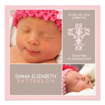 Sweet & Modern Baptism Baby Girl Invitation