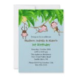 Sweet Monkeys Triplets Birthday Invitation