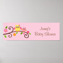 Sweet Owl Baby Girl Baby Shower Banner Sign Print
