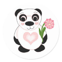 Sweet Panda Bear with Flower Sticker