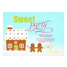Sweet party gingerbread house holiday invitation