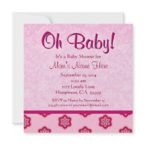 Sweet Pink Lace Flowers Print Baby Shower Personalised Invite