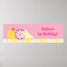 Sweet Pink Lemonade Birthday Banner Sign Posters