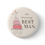 Sweet Pink Wedding Cake Name Tag / Gift Button
