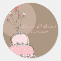 Sweet Pink Wedding Cake Thank You Label Sticker
