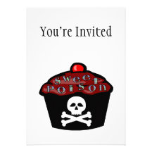 Sweet Poison Cupcake Skull & Crossbones Custom Invites