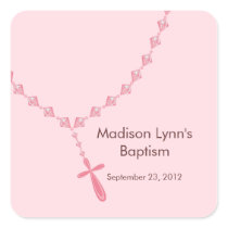 Sweet Rosary Beads Baptism Favour Seal Pink Square Stickers
