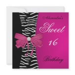 Sweet Sixteen 16 16th Bright Pink Zebra Black Bow invitations