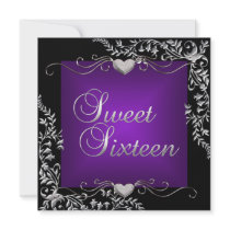 Sweet Sixteen 16 Birthday Party Black Purple Custom Invitation