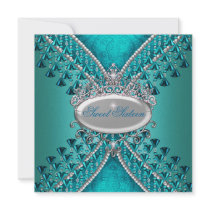 Sweet Sixteen 16 Birthday Party Teal Blue Beads Personalized Announcements