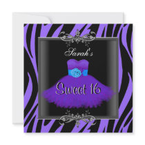 Sweet Sixteen 16 Birthday Purple Zebra Black Dress Announcement
