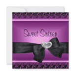 Sweet Sixteen 16 Party Silver Heart Purple Black Invitations