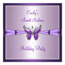 Sweet Sixteen 16 Purple Butterfly Birthday 3 Custom Invitations