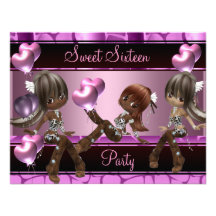 Sweet Sixteen Birthday Party Balloons Pink Girls 3 Personalized Announcements