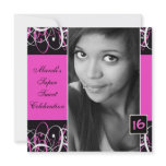 Sweet Sixteen Black and Pink Swirl Birthday Invite invitations