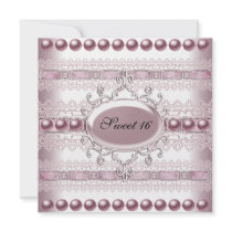 Sweet Sixteen Elegant Pearl Silver Pink Lace Personalised Invite
