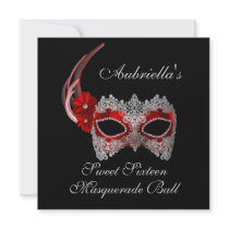 "Sweet Sixteen Masquerade Ball" Red/White Mask w/ Personalized Invite
